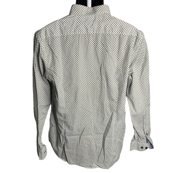 Coastal Flip Cuff Button Up Shirt L White Geometric Modern Fit Long Sleeves - Picture 4 of 6